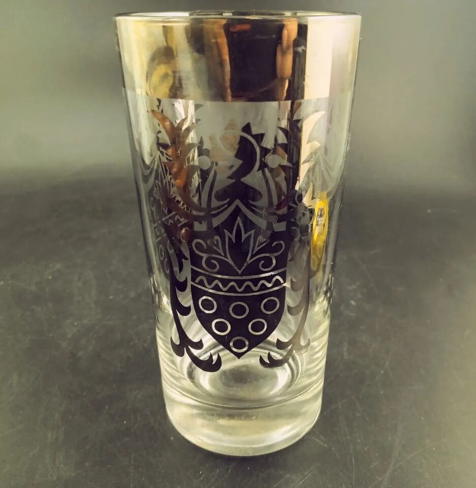 Kimiko Silvercrest Knight Coat of Arms Glass Tumbler Highball Bar Chrome... - $12.00