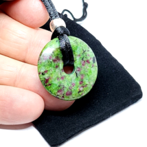 Ruby Zoisite Donut Pendant 30mm Anyolite Beaded Cord Necklace Grounding ... - $14.95
