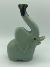 Vintage Elephant Figurine Porcelain Aqua Blue Long Trunk Glazed 5&quot;  - $18.00