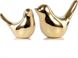 Set of 2 Bird Statues Gold Home Decor Modern Style Figurine Peace Love S... - $13.85