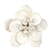 Floral Bloom White Shell with Cultured Freshwater Pearl Brooch or Pin - £15.73 GBP