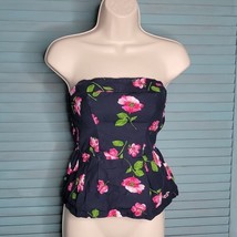 Hollister Cute Tube Top Blouse Shirt Sz XS Blue Floral - £10.80 GBP