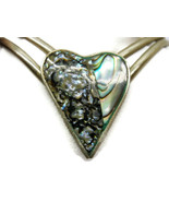 Heart Shaped Abalone Shell Cuff Bracelet 2&quot; Vtg Alpaca Silver HECHO EN M... - £73.93 GBP