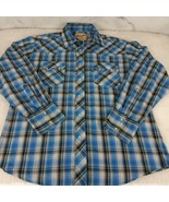 Wrangler Western Fashion Pearl Snap Blue Plaid Short Sleeve Shirt Mens L... - $19.15 CAD