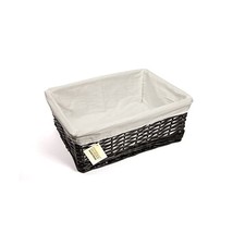 WoodLuv Large Wicker Storage Basket with White Lining, Black  - £38.36 GBP