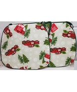 SET OF 2  CUSHION CHAIR PADS (13.75&quot;x15&quot;)WINTER,CHRISTMAS TREES &amp; RED TR... - £10.25 GBP