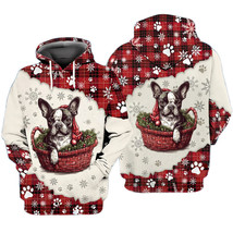 Brindle Boston Terrier In Xmas Basket Merry Christmas Hoodie 3D Printed - £29.35 GBP+
