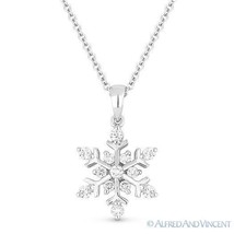 0.25ct Round Cut Diamond Snowflake Charm Pendant &amp; Chain Necklace 14k White Gold - £706.22 GBP