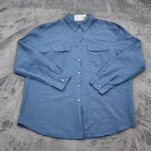 Croft Barrow Shirt Womens L Blue Long Sleeve Button Casual Collared Blouse - £17.91 GBP