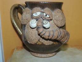 Ugly Face Elephant Mug 4.5&quot;+ signed handmade stoneware pottery mammoth Vintage - £39.55 GBP