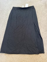 Halara Women&#39;s Size M Black Split Midi Casual Soft Cotton Pull On Pencil Skirt - £14.54 GBP