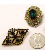Vintage Gold-tone Brooches: Seed Pearls Green Emeralds – Lot of 2 - $460.43 MXN