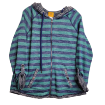 Ruby Rd Hoodie Green Blue Striped Full Zip With Pockets Sz Large - £10.18 GBP