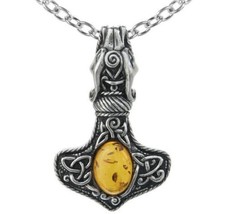 Alchemy Gothic Amber Dragon Thorhammer Pendant Celtic Mjolnir Necklace P728 - £34.34 GBP