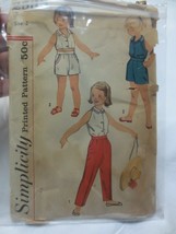 Vtg 1950's Simplicity 2533 Size 2  Child top Blouse Shorts Pants - $10.00