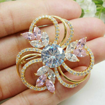 2Ct Round Sapphire &amp; Simulated Diamond Women&#39;s Brooch Pin 925 Silver Gold Plated - $188.09