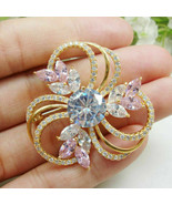 2Ct Round Sapphire &amp; Simulated Diamond Women&#39;s Brooch Pin 925 Silver Gol... - €163,95 EUR