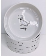 2 Pet Food Bowl Woof Dog White 6” W X  3” H Stoneware New - $541.56 MXN