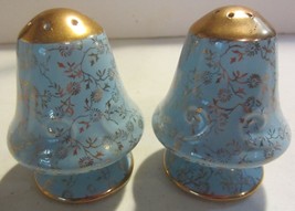 Vintage turquoise salt and pepper shakers / gold accent - $18.95