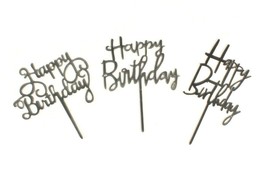 Cake Topper Happy Birthday 3-Pack Black Different Fonts NEW - £7.30 GBP