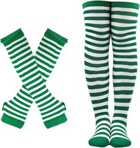 Womens Girls Cosplay Striped Knee High Socks Leg Arm Warmer Fingerless Gloves Se - £23.33 GBP