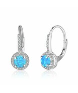 Sweet Round Created Opal 925 Sterling Silver Hoop CZ Earrings - £23.02 GBP