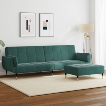 2-Seater Sofa Bed with Footstool Dark Green Velvet - Convertible, Comfor... - £495.10 GBP