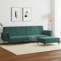 2-Seater Sofa Bed with Footstool Dark Green Velvet - Convertible, Comfortable - £498.84 GBP