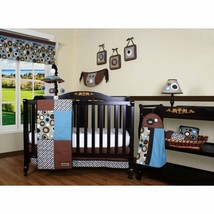 Blue Brown Geometric 12pc Crib Bedding Set Baby Boy Nursery Quilt Diaper... - $136.99