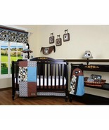 Blue Brown Geometric 12pc Crib Bedding Set Baby Boy Nursery Quilt Diaper... - £108.17 GBP