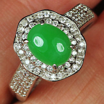 18.8CT 925 Sterling Silver 100% Natural Grade A Green Jadeite Ring CYRW26 - £264.24 GBP