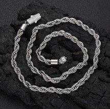 Iced 14K White Gold Plated 6mm Rope Chain CZ Clasp Bling Necklace 18&quot; 20&quot; inch - £18.30 GBP+