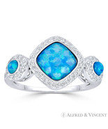 Lab-Created Opal CZ Crystal 3-Stone Halo Statement Ring in .925 Sterling... - $39.10 CAD+