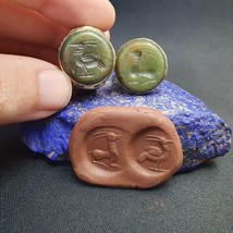 Par de antiguas piedras de jade animal místico pájaro talla jade sellos... - $52.28