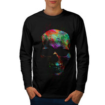 Wellcoda Paint Skull Mask Art Mens Long Sleeve T-shirt, Scary Graphic Design - £17.96 GBP