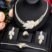 Leaf Charms 4Pcs  Luxury Nigerian Jewelry Set For Women Wedding Cubic Zircon Dub - £189.00 GBP