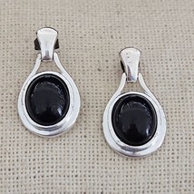 Sterling Silver Rhodium Plated &amp; Oval Onyx Post Dangle Drop Earrings - £75.74 GBP
