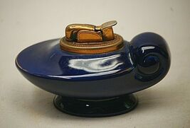 Evans Table Lighter Bone China Cobalt Blue Genie Aladdin Lamp Motif Vint... - $44.55