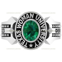 Women Custom School Class Ring Oval Birthstone Silver 925 Petit Honor Collection - £89.67 GBP