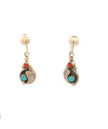 Vintage Sterling Native Dangle Earrings Multi Stone Leafy - £50.90 GBP