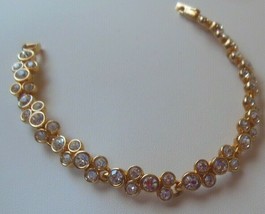Vintage SWAN logo Clear Crystal Bracelet Link Chain 7.5&quot; long - £58.66 GBP