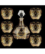 Top High-End Luxurious Gold Inlaid Crystal Whiskey/Wine Decanter Bar Set ! - £277.35 GBP