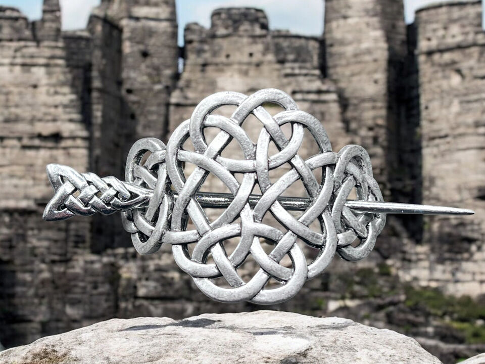 Celtic Knot Hair Clip – Intricate Silver Metal Hair Accessory with Knotw... - $20.99