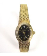 VTG Nelsonic Diamond Gold Ladies Watch Black Dial Herringbone Adjustable... - $16.78