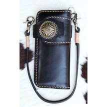 Handmade Long Leather Chain Bifold Wallet, Mens leather Motorcycle Long wallet  - £51.92 GBP