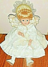Angel Doll Off White Dress Blonde Caucasian Sitting Porcelain  - £30.53 GBP