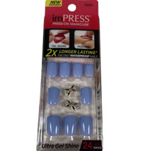 NEW Kiss Nails Impress Press On Manicure Short Gel Periwinkle Silver Bow... - £7.89 GBP