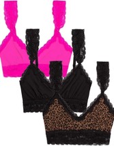 Smart &amp; Sexy Women&#39;s Signature Lace &amp; Mesh Bralette XX-LARGE  Black Leopard Pink - £22.41 GBP