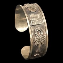 Vintage Egyptian Hieroglyphs 800 Sterling Silver Bracelet Cuff 39 Grams ... - £178.28 GBP