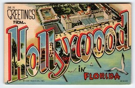 Greetings From Hollywood Florida Large Letter Linen Postcard Curt Teich ... - £12.67 GBP